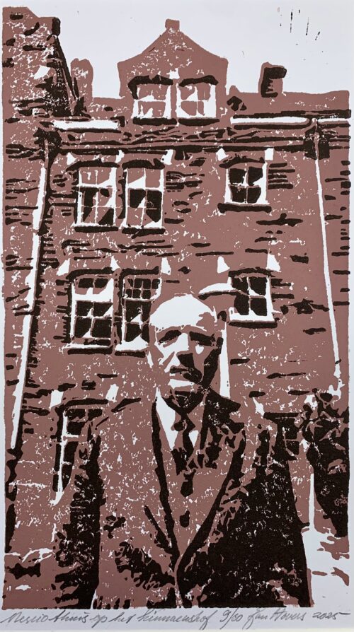 Nescio thuis op het Linnaeushof - linosnede